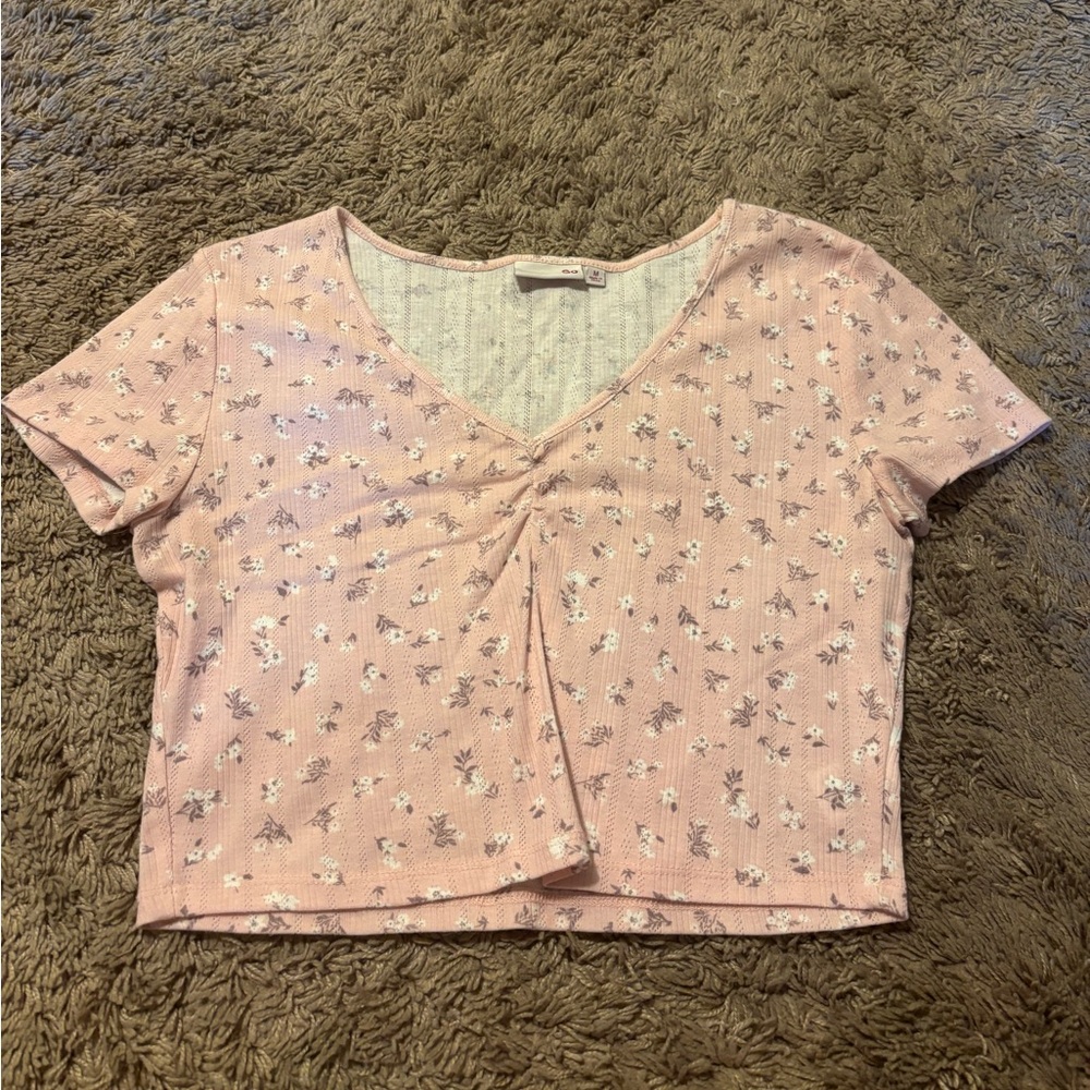 Pink Floral V-Neck Crop Top